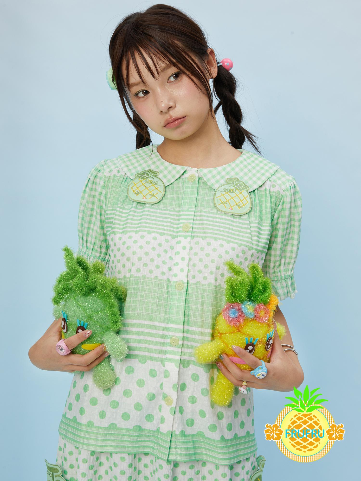 Frufru Gulu Hawaiian Dream Checkered Dot Peter Pan Collar Shirt Dress