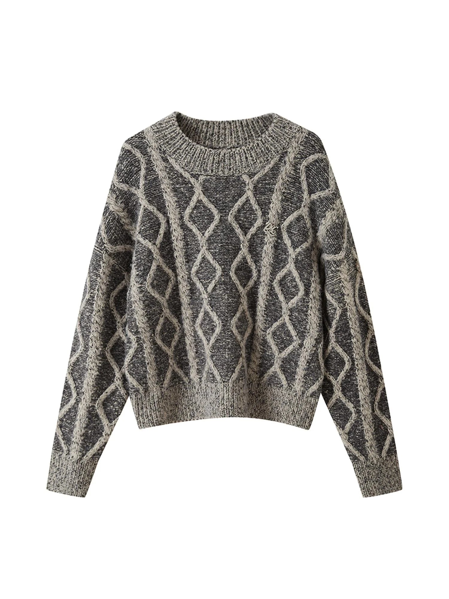Geometric Cable Knit Wool Blend Sweater