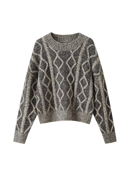 Geometric Cable Knit Wool Blend Sweater