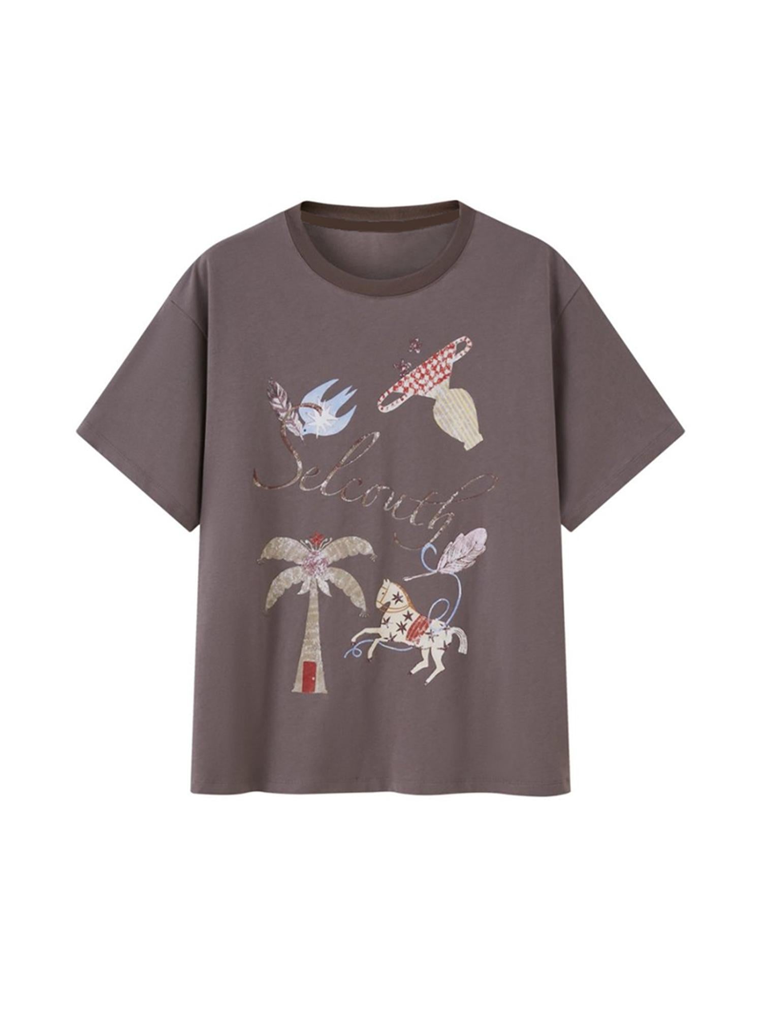 DIDDI MODA Bohemian Print Loose Fit Vintage Graphic Tee