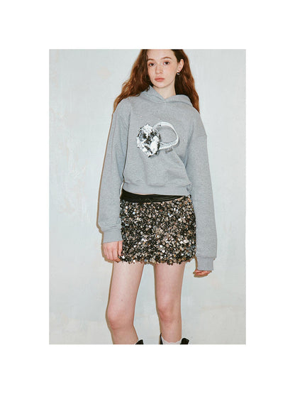 DIDDI MODA Sparkling Diamond Print Cropped Hoodie