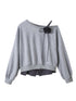 DIDDI MODA Slanted Shoulder Floral Ribbed Hem Sweatshirt