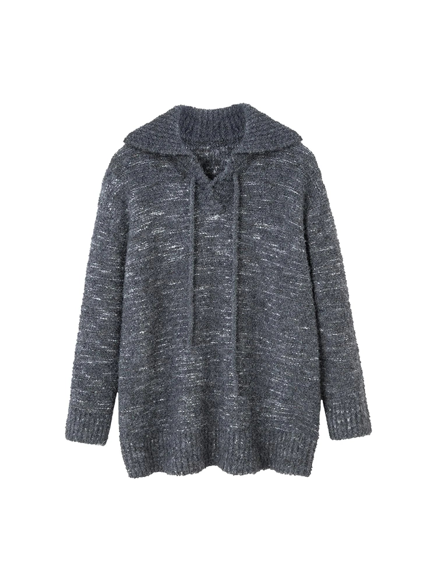 Vintage Collar Striped Hem Distressed Sweater