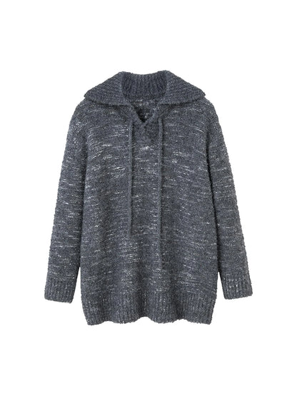 Vintage Collar Striped Hem Distressed Sweater