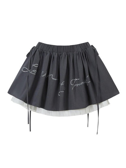 DIDDI MODA Pleated Crystal Embellished Tiered Mini Skirt With Drawstring