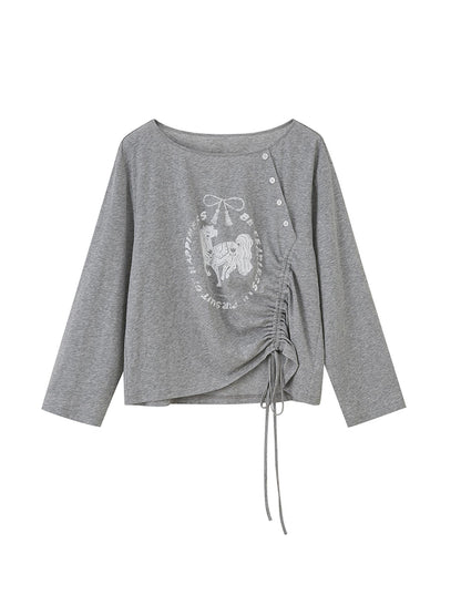 DIDDI MODA Bohemian Bow Pony Print Cropped Sleeve Tee