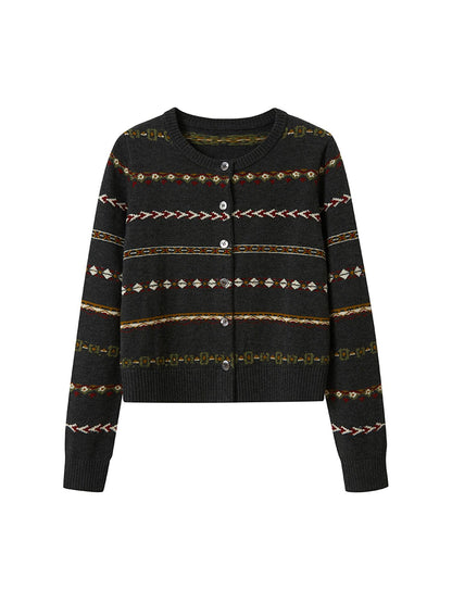 DIDDI MODA Vintage Icelandic Fair Isle Cropped Cardigan