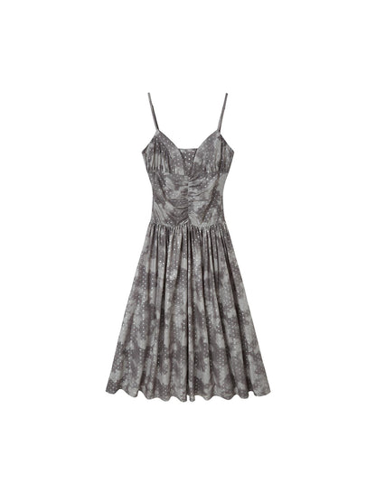 DIDDI MODA Elegant Polka Dot Mesh Wrap Waist Maxi Dress