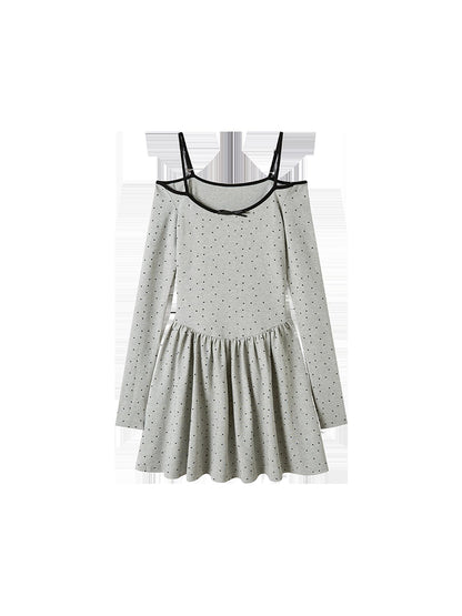 DIDDI MODA Butterfly Dot Colorblock Off Shoulder Knit Dress