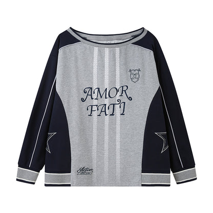 DIDDI MODA Amor Fati Gradient Lace Off Shoulder Active Sweatshirt