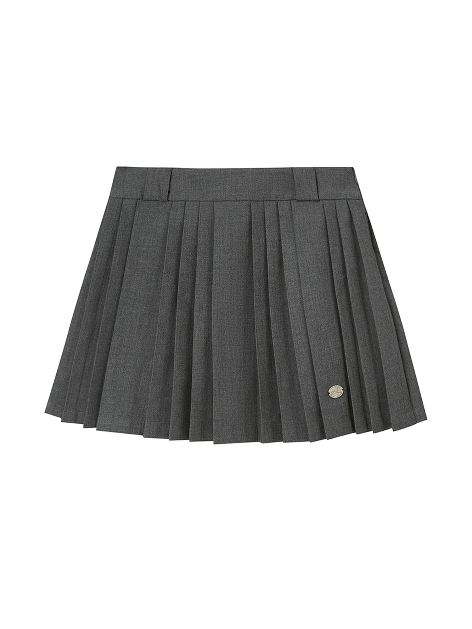 DIDDI MODA Pleated Mini Skirt With Metallic Logo Structured Flowy