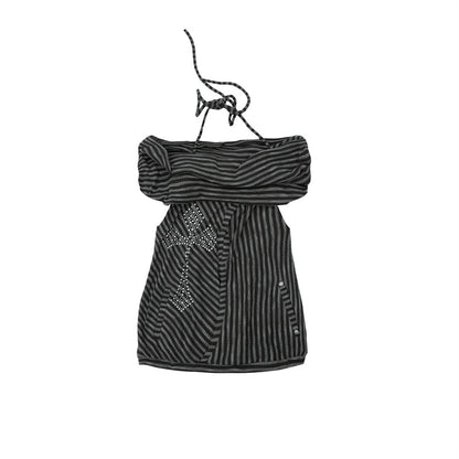 NO ROMANCE Vintage Distressed Off-Shoulder Hooded Backless Top
