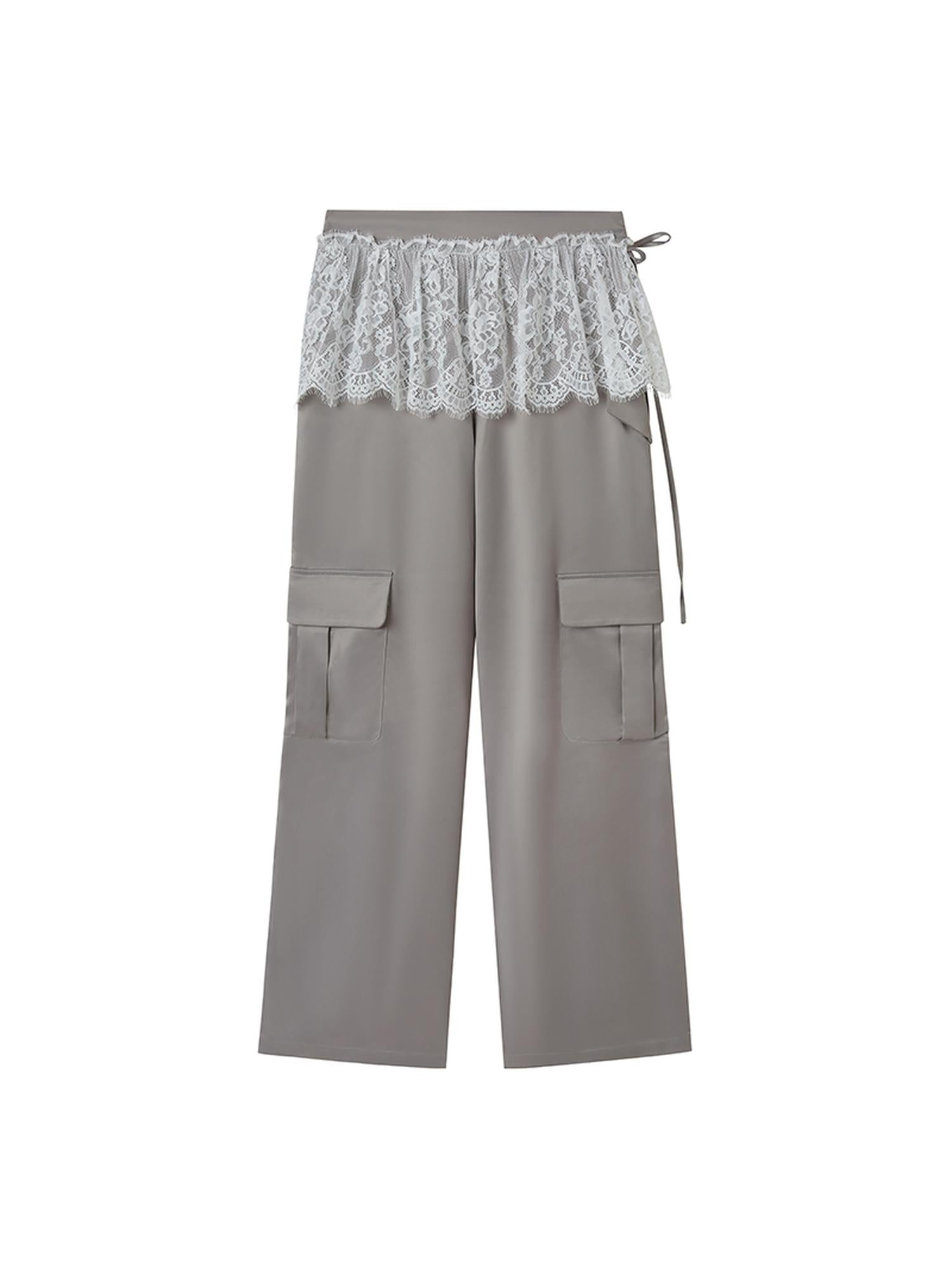 DIDDI MODA Lace Paneled Satin Cargo Pants