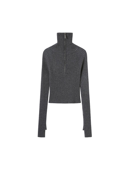DIDDI MODA Zippered Turtleneck Knit Sweater Slim Fit High Collar Winter Layering Essential
