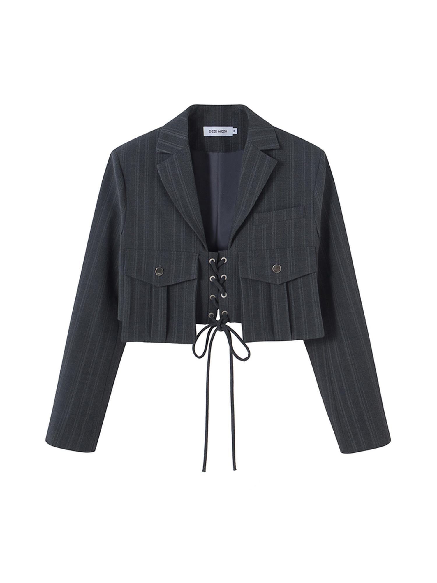 DIDDI MODA Short Sleeve Rope Tie Cargo Blazer