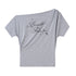 DIDDI MODA Off Shoulder Letter Graphic Rhinestone Pleated Tee
