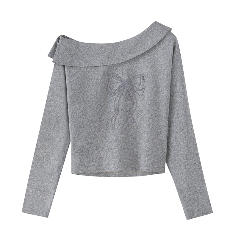 DIDDI MODA Butterfly Bow Off Shoulder Crop Sweatshirt