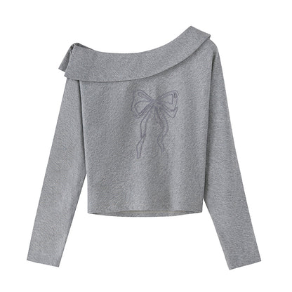 DIDDI MODA Butterfly Bow Off Shoulder Crop Sweatshirt