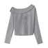 DIDDI MODA Butterfly Bow Off Shoulder Crop Sweatshirt