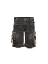 Flowers birds Market Multi-Pocket Vintage Washed Denim Low-Rise Design Shorts