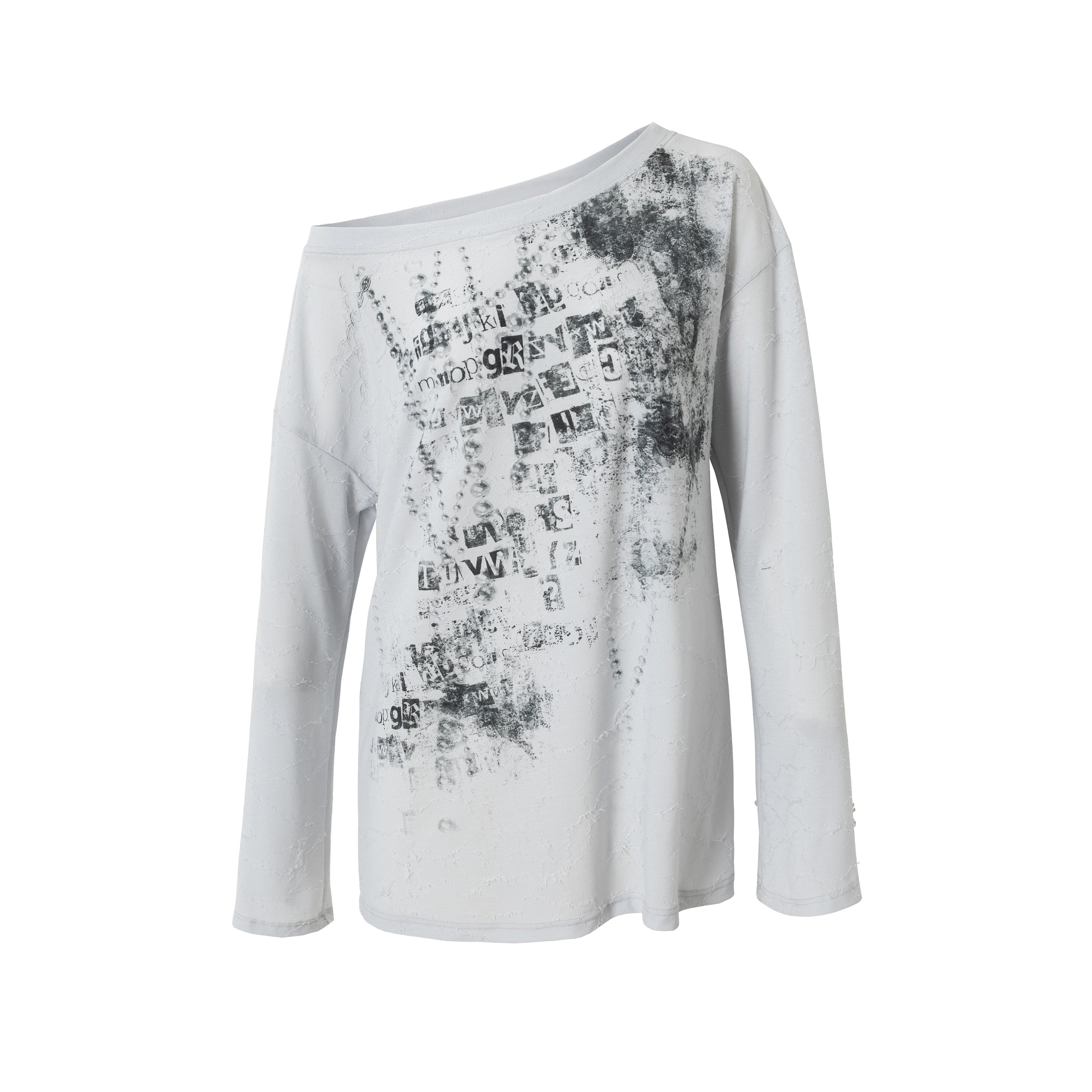 NO ROMANCE Oversized Punk Print Off-Shoulder Long Sleeve T-Shirt