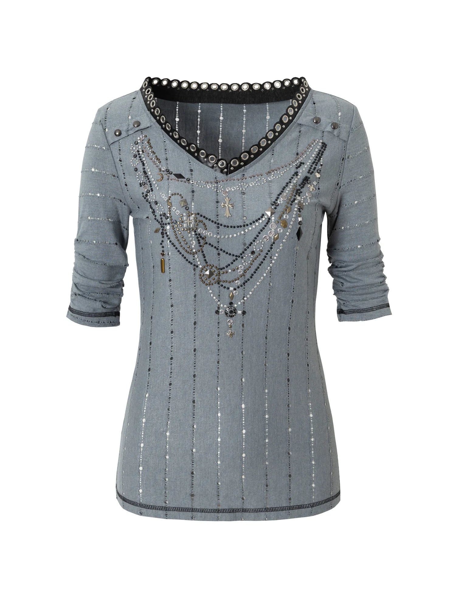 Vintage Punk Royal V-Neck T-Shirt With Detachable Apron