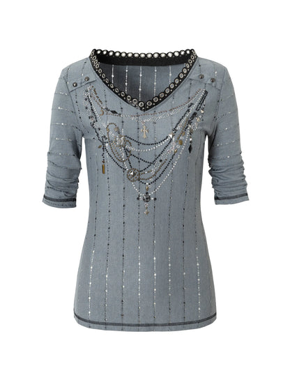 Vintage Punk Royal V-Neck T-Shirt With Detachable Apron