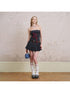 DIDDI MODA Embroidered Fringe Striped Bustier Dress With Ruffled Waist