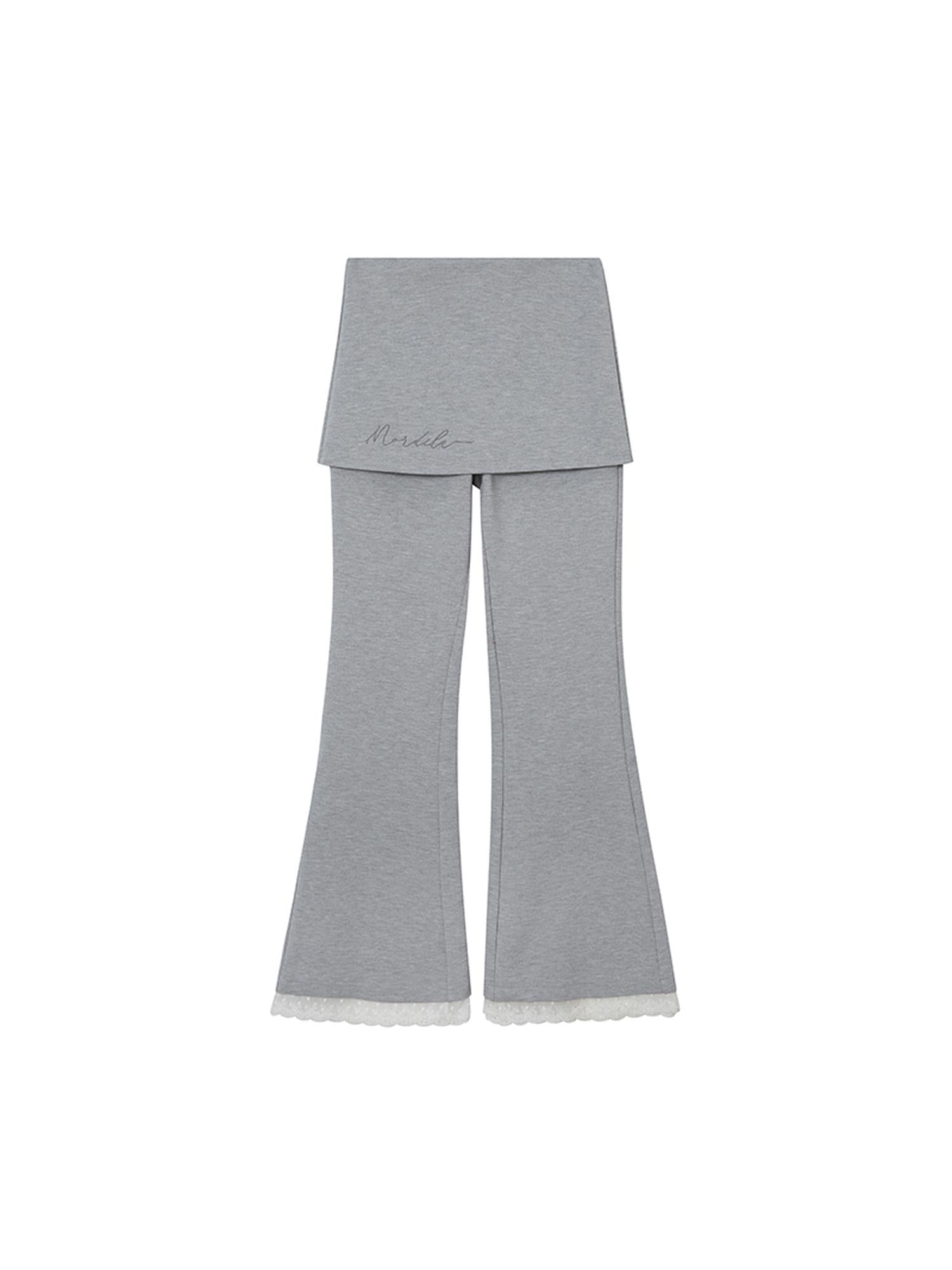 DIDDI MODA Lace Trimmed Embroidered Knit Flared Pants With Layered Design