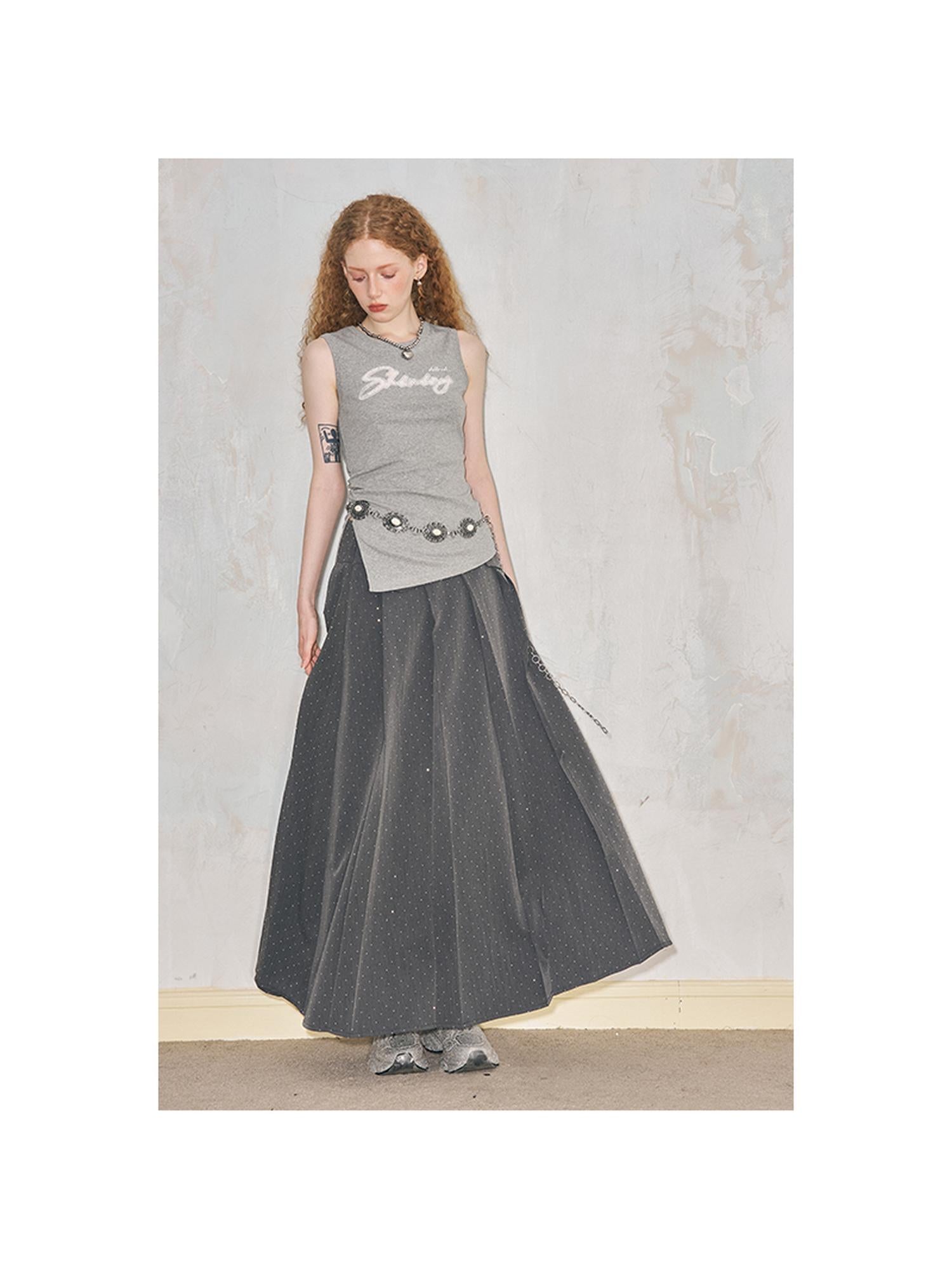 DIDDI MODA Crystal Embellished Pleated Midi Skirt