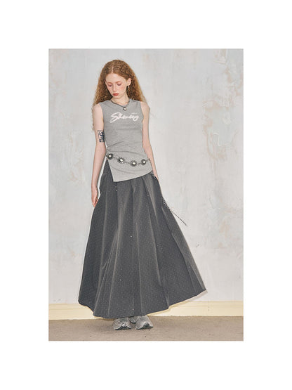 DIDDI MODA Crystal Embellished Pleated Midi Skirt