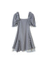 DIDDI MODA Vintage Square Neck Bubble Sleeve Dress With Ruffled Hem
