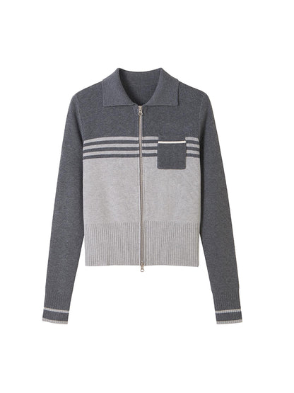 DIDDI MODA Retro Dual Zip Colorblock Knit Sweater