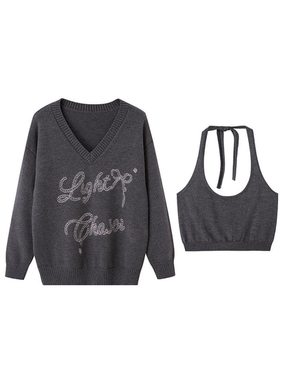 DIDDI MODA Sweet Cool V Neck Knit Set