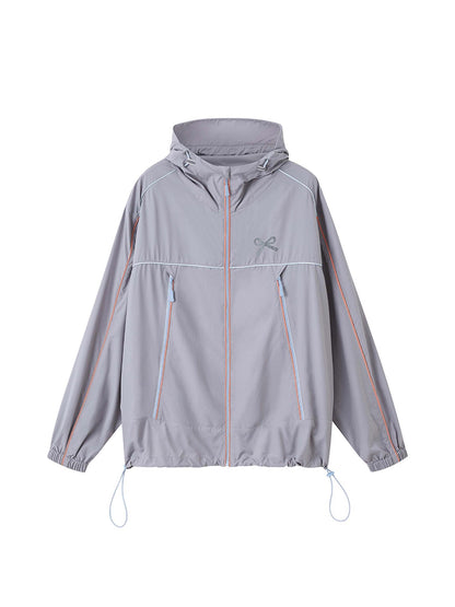DIDDI MODA Breathable UV Proof Colorblock Hooded Jacket With Bow