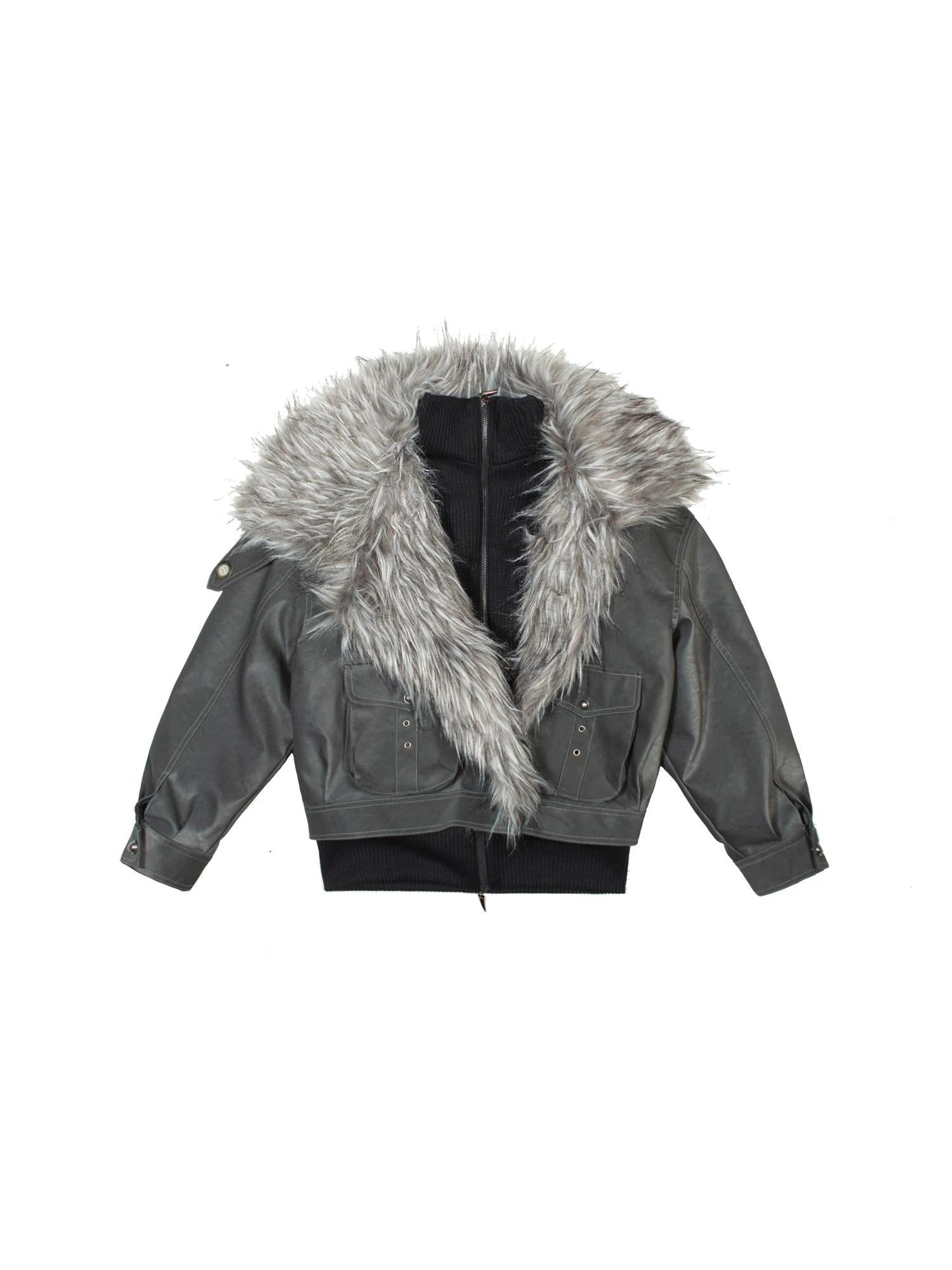 Punk Rock Vintage Faux Leather Fur Winter Jacket For Women