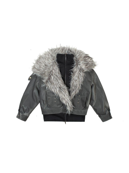 Punk Rock Vintage Faux Leather Fur Winter Jacket For Women