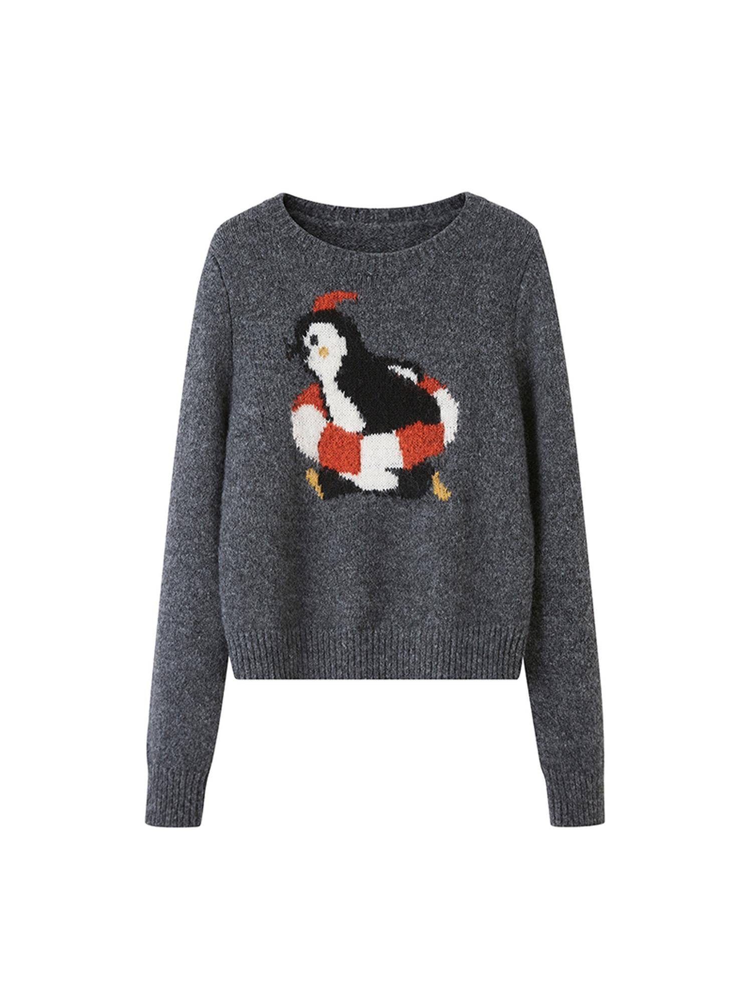 DIDDI MODA Retro Penguin Fair Isle Wool Sweater