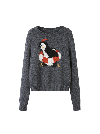 DIDDI MODA Retro Penguin Fair Isle Wool Sweater