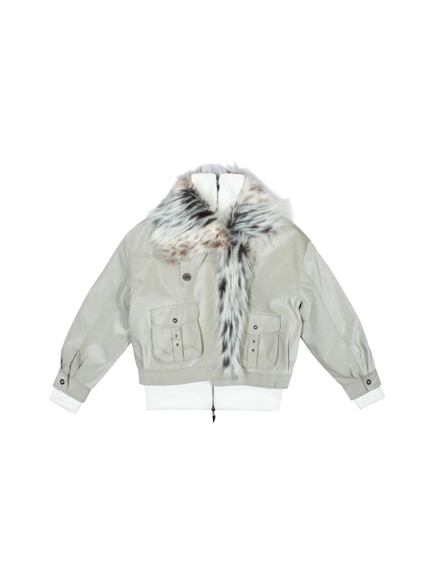 Punk Rock Vintage Faux Leather Fur Jacket For Women Winter