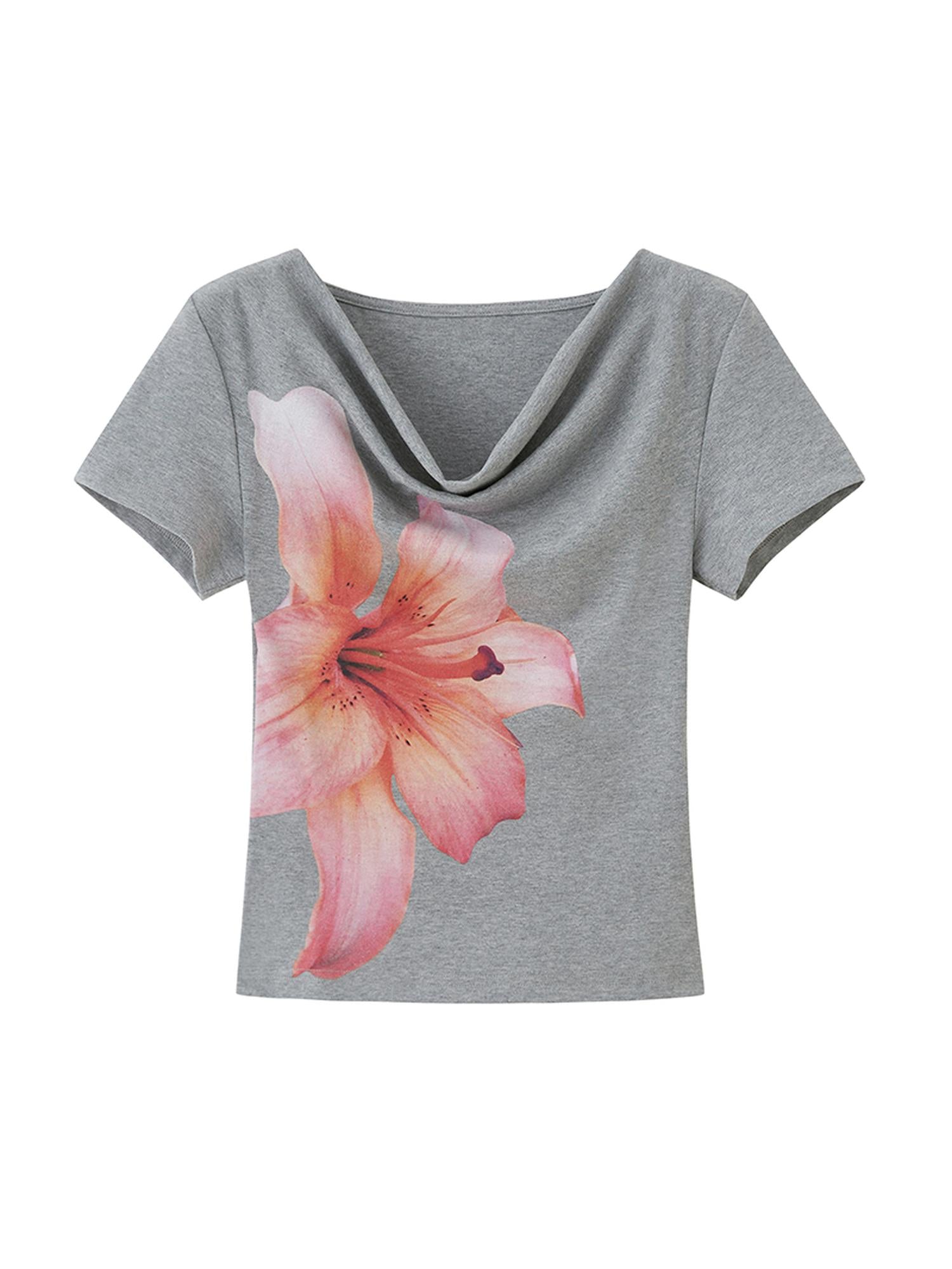 DIDDI MODA Floral Drape Neck Tee