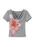 DIDDI MODA Floral Drape Neck Tee