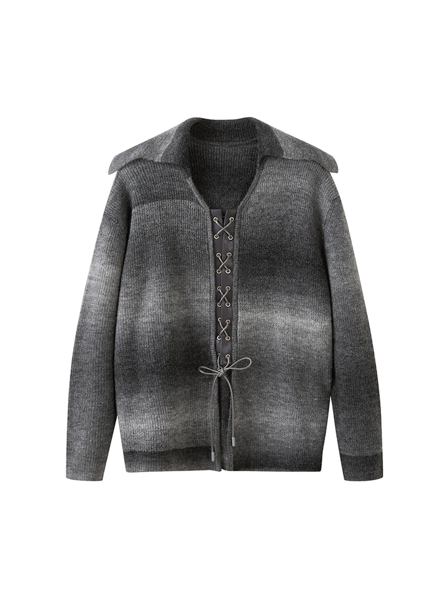 DIDDI MODA Gradient Knit Cardigan With Leather Ties