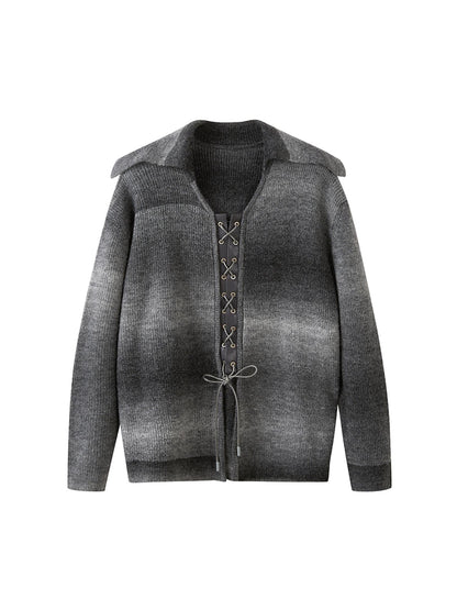 DIDDI MODA Gradient Knit Cardigan With Leather Ties