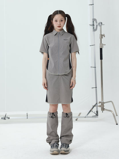 Achihara 2025 Summer Black Spliced Shirt Skirt Set For Women