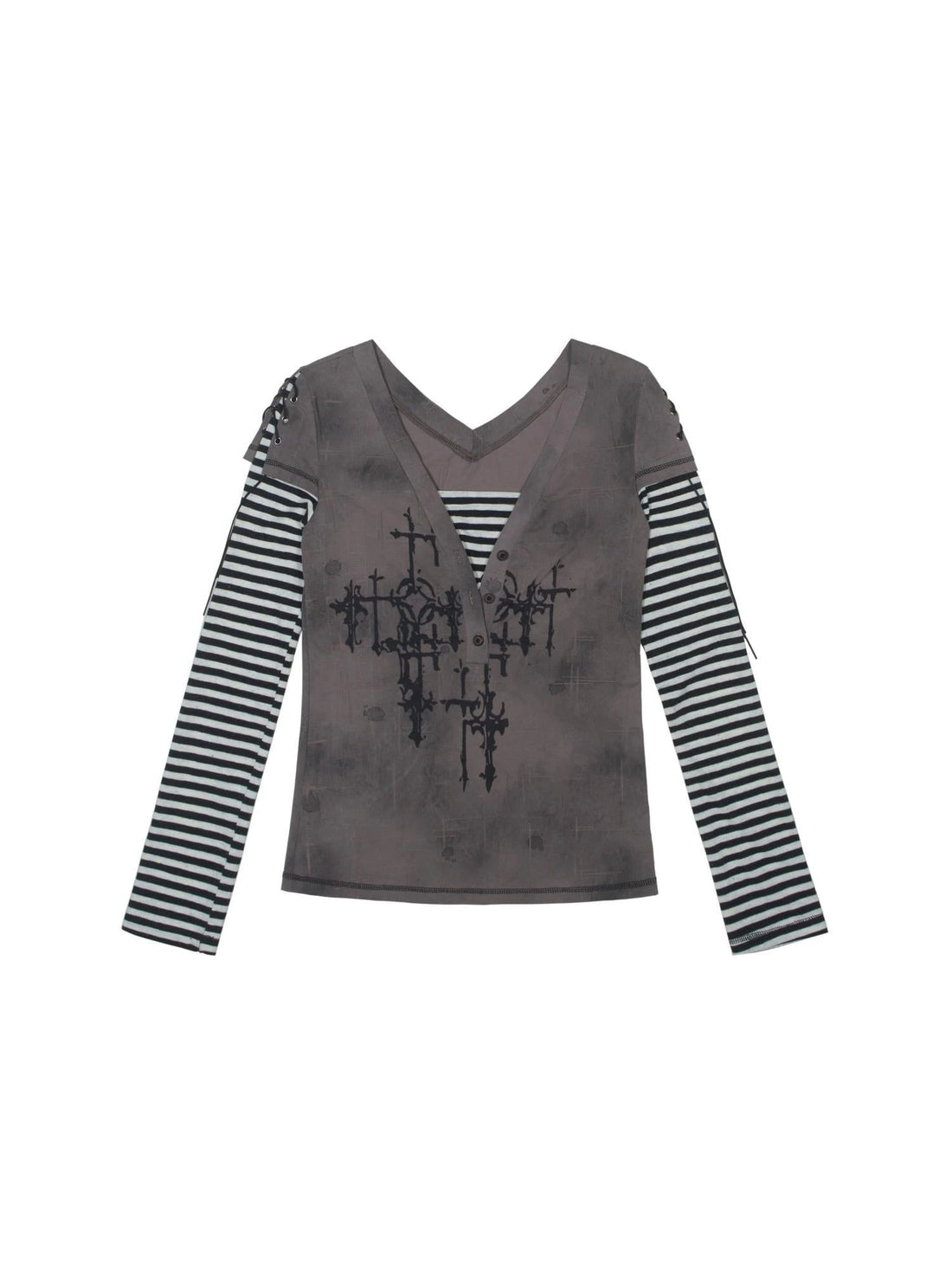 Ariadna Gothic Print V Neck Tee Punk Streetwear Women Top