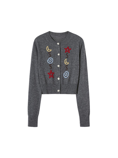DIDDI MODA Starry Moon Knit Cardigan Wavy Suede Skirt Set