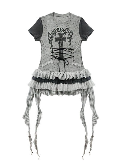Tear Garden Asymmetrical Lace Tee Dress