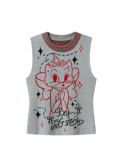 DIDDI MODA Spotted Dog Knit Vest And Tee Set