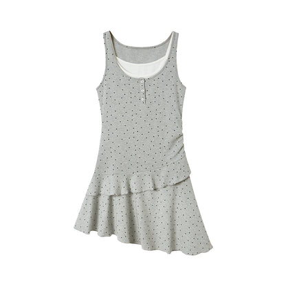 DIDDI MODA Polka Dot Mock Two Piece Sleeveless Bodycon Dress
